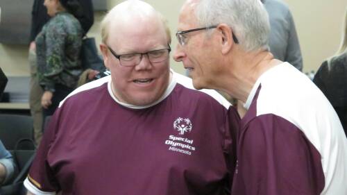 Special Olympics Minnesota athlete and coach speaking at the 2022 Special Olympics USA Games in Orlando